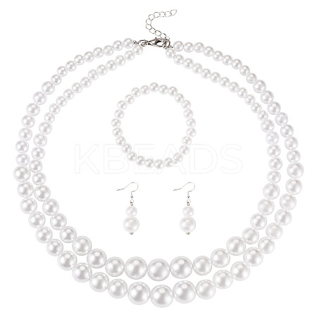 ABS Plastic Imitation Pearl Beads Jewelry Set SJEW-TAC00004-1