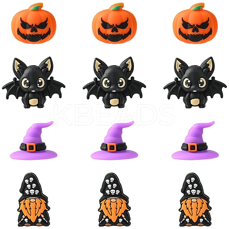 8Pcs 4 Styles Halloween Food Grade Silicone Focal Beads SIL-YW0002-17-1
