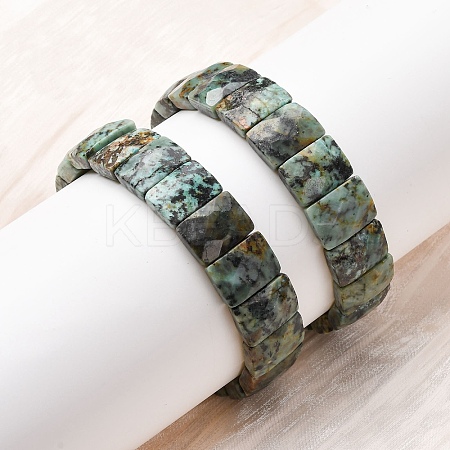 Rectangle Natural African & Turquoise Beads Stretch Bracelets for Women Men BJEW-Z149-01A-1