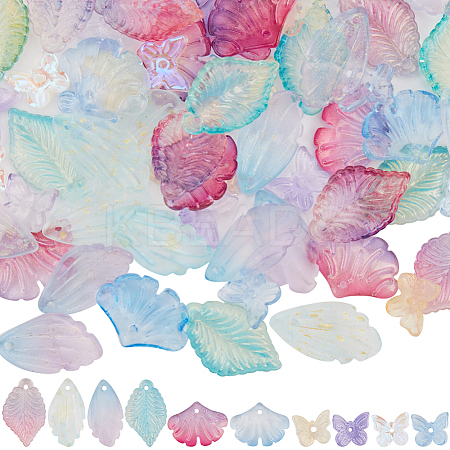 100Pcs 10 Style Two Tone Transparent Spray Painted Glass Pendants GLAA-SC0002-15-1