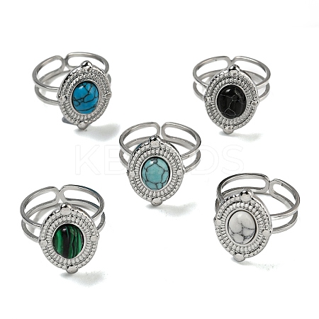 Oval 304 Stainless Steel Open Cuff Rings STAS-Z060-12P-1