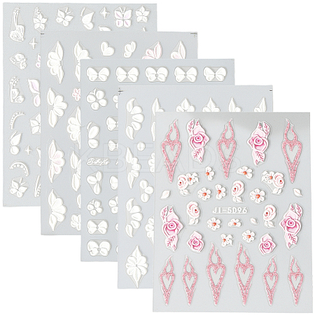 5Pcs 5 Styles Flower & Butterfly PET Nail Art Stickers MRMJ-SP0001-16-1