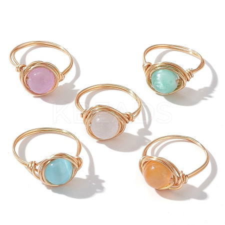 Round Natural Selenite Finger Rings RJEW-JR00763-1