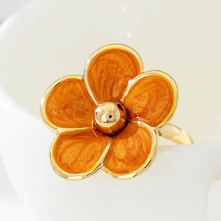 Flower Alloy Enamel Finger Rings for Women FS-WG5F22E-04-1