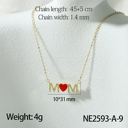 Mother's Day Brass Micro Pave Clear Cubic Zirconia Pendant Necklaces with Red Enamel FS-WG67A5B-13-1