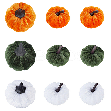 9Pcs 6 Styles Flannel Simulation Plastic Foam Artificial Pumpkin Thanksgiving Party Decorations AJEW-CA0001-92-1