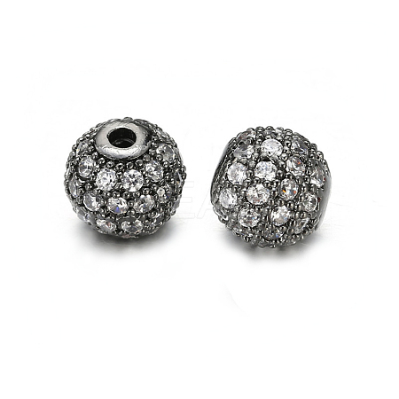 Round Brass Micro Pave Cubic Zirconia Beads ZIRC-N016-01B-8mm-1