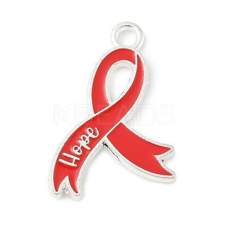 No To Drugs Red Awareness Ribbon Theme Alloy Enamel Pendants LS-ENAM-C026-02A-S-1