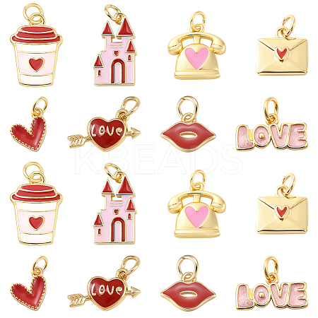 16Pcs 8 Styles Valentine's Day Brass Enamel Pendants KK-BBC0028-93-1
