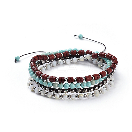 4 Loops Adjustable Nylon Thread Warp Braided Beads Bracelets BJEW-JB04412-1