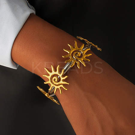 Two Tone 304 Stainless Steel Cuff Bangles for Women BJEW-B165-02B-1