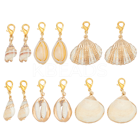 12Pcs 6 Styles Shell Pendants Decorations HJEW-HY00054-1