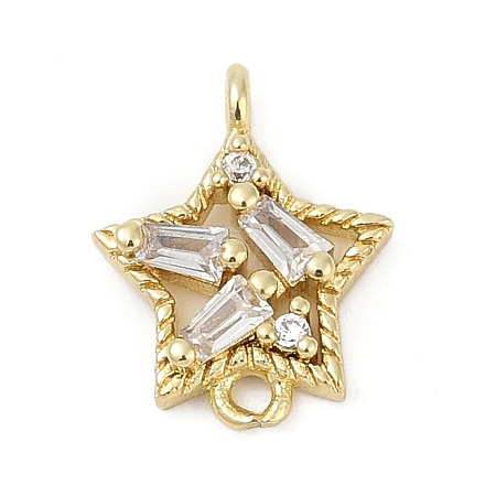 Brass Clear Cubic Zirconia Connector Charms KK-Z094-03G-02-1
