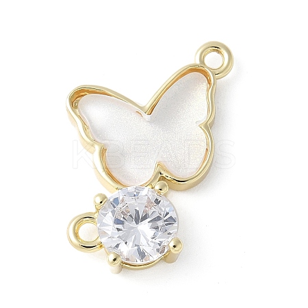 Brass Micro Pave Cubic Zirconia and Glass Connector Charms KK-F892-48G-01-1