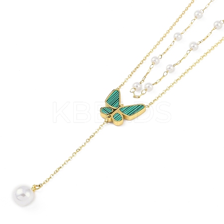 Ion Plating(IP) Golden Tone 304 Stainless Steel Double Layer Butterfly Pendant Necklaces for Women NJEW-K276-08G-03-1