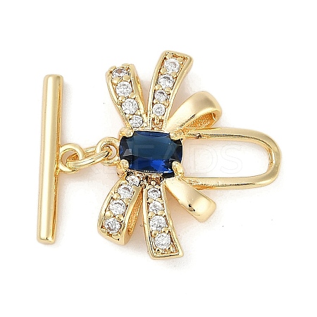 Brass Micro Pave Clear Cubic Zirconia Toggle Clasps KK-K391-20G-1