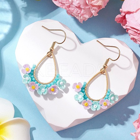 Resin & Glass Seed Beads Teardrop Dangle Earrings EJEW-MZ00401-02-1
