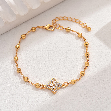 Fashionable Brass Pave Clear Cubic Zirconia Four-leaf Clover Zirconia Link Bracelets for Women QT0257-1