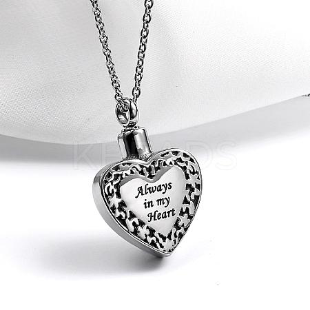 Non-Tarnish Heart with Word Shape 304 Stainless Steel Pendant Necklaces with Cable Chains KI1843-1-1