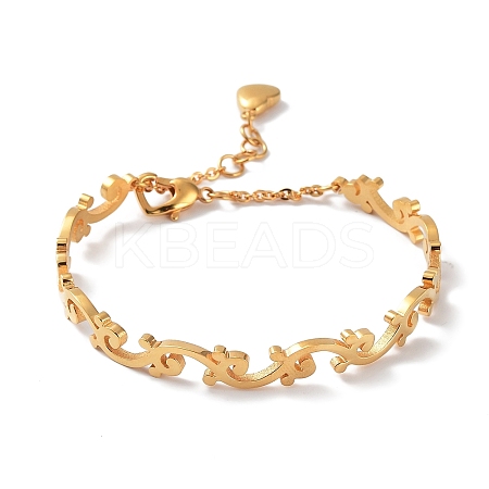 Ion Plating(IP) 304 Stainless Steel Leafy Branch Bangles with Heart Charms BJEW-F464-16G-1