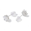 Rhodium Plated 999 Fine Silver Cubic Zirconia Stud Earrings for Women EJEW-S215-20P-3