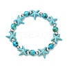 Starfish Synthetic Turquoise Beads & Brass Beads Stretch Bracelets BJEW-JB12417-03-2