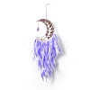 Natural Strawberry Quartz Chips Beaded Tree of Life Moon with Feather Pendant Decorations HJEW-M004-06-1