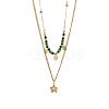 304 Stainless Steel & Glass Bead Double Layer Necklaces STAS-OY010-11G-3