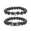 2Pcs 2 Style Natural Lava Rock & Brass Beaded Stretch Bracelets Set BJEW-JB09244-02-4