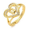 Heart with Letter Rack Plating Brass Micro Pave Clear Cubic Zirconia Adjustable Rings for Women RJEW-I105-01G-U-1
