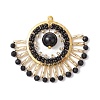 Natural Black Onyx(Dyed & Heated) & Glass Seed Beads Fan Pendants PALLOY-MZ00308-01-1