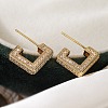 Square Box Design Brass Micro Pave Clear Cubic Zirconia Stud Earrings for Women EJEW-A110-07G-1