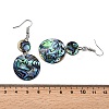 Brass Natural Paua Shell Flat Round Dangle Earrings EJEW-S278-01P-5