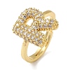 Rack Plating Letter Brass Micro Pave Clear Cubic Zirconia Adjustable Rings for Women KK-S391-03G-R-2
