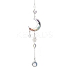 Brass Moon & Chakra Natural Mixed Gemstone Chips Hanging Suncatchers HJEW-JM04488-1