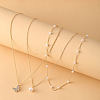 3Pcs Alloy with Plastic Pearl Butterfly Pendant Necklaces for Women WG0BA08-01-3