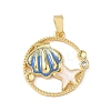 Flat Round with Shell Shape Brass Micro Pave  Clear Cubic Zirconia Pendant Cabochon Settings KK-P334-17G-01-1
