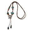Ethnic Style Alloy & Porcelain Ceramic Beads Butterfly Pendant Tassel Y Necklaces NJEW-D308-01B-2