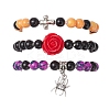 3Pcs Halloween Theme Baking Paint Glass Round Beads Stretch Bracelets for Women BJEW-MZ00186-3
