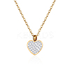 304 Stainless Steel Heart Pendant Necklaces with Crystal Rhinestone for Women GE0081-3-1