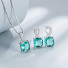 Square Rhodium Plated 925 Sterling Silver Pave Cubic Zirconia Pendant Necklaces & Stud Earrings Sets for Women WG8F2D6-02-1