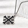 Jerusalem Cross Alloy Enamel Black Pendant 201 Stainless Steel Box Chain Necklaces NJEW-Z109-01P-2