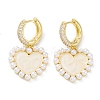 Heart Rack Plating Brass Cubic Zirconia Hoop Earrings with Plastic Pearl Beads EJEW-K245-06G-1
