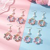 Printed Porcelain Round Dangle Earrings EJEW-JE06838-2