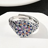 Brass Micro Pave Cubic Zirconia Cuff Rings for Women RJEW-A069-13P-01-2
