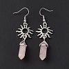 Natural Rose Quartz Bullet with Sun Dangle Earrings EJEW-I276-01P-19-4