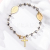 201 Stainless Steel & Electroplated Glass  Miraculous Medal Virgin Cross Charm Bracelets BJEW-B078-163G-1