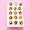 Jesus & Virgin Mary Theme Brass Micro Pave Clear Cubic Zirconia Cuff Rings for Women KK-D343-15G-2