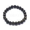 Natural Golden Sheen Obsidian Bead Stretch Bracelets X-BJEW-K212-A-020-5