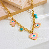 304 Stainless Steel Enamel with Synthetic Turquoise Pink Evil Eye Heart Hamsa Hand Pendant Bib Necklaces for Women FS-WGFA37A-02-2